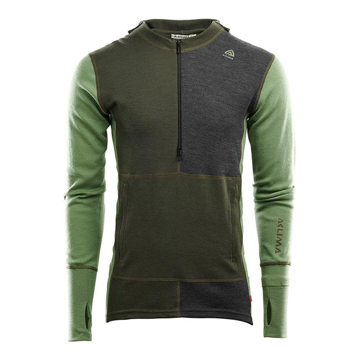 WarmWool Hood Sweater With Zip - Olive Night/Dill/Marengo - Herr