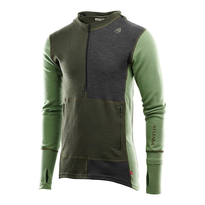 WarmWool Hood Sweater With Zip - Olive Night/Dill/Marengo - Herr