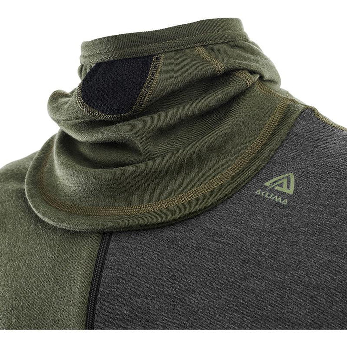 WarmWool Hood Sweater With Zip - Olive Night/Dill/Marengo - Herr