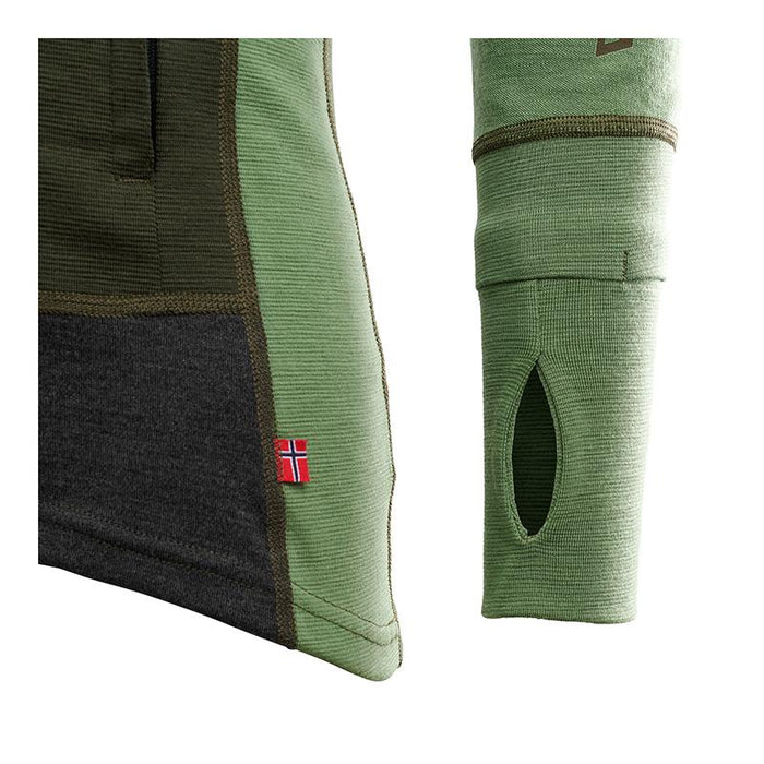 WarmWool Hood Sweater With Zip - Olive Night/Dill/Marengo - Herr