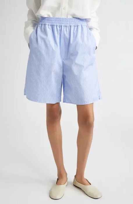 Relaxed pinstripe poplin shorts blue
