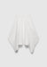 A white skirt with a flowing, asymmetrical hem, featuring a gathered waistband and draped paneling for a soft, sculptural silhouette, displayed against a plain background.