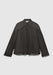 A dark gray long-sleeve blouse with a pointed collar and concealed button placket, featuring gathered detailing across the chest and shoulders for a loose, airy silhouette, displayed against a plain background.