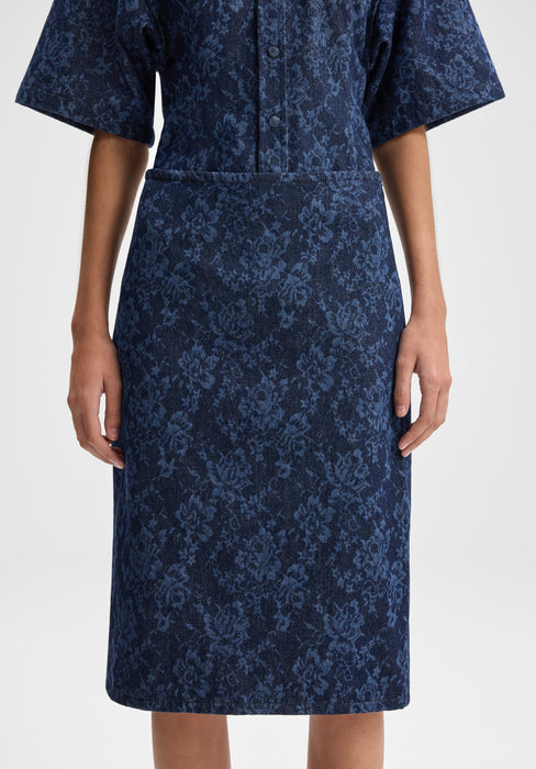 Lace Print Denim Skirt