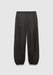 A pair of dark gray relaxed-fit pants with an elastic waistband and gathered cuffs at the ankles, featuring a lightweight, slightly textured fabric, displayed against a plain background.