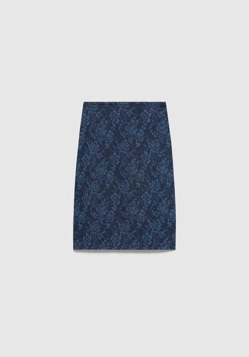 Lace Print Denim Skirt