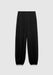 A pair of black relaxed-fit pants with an elastic waistband and gathered cuffs at the ankles, featuring a soft, draped silhouette, displayed against a plain background.