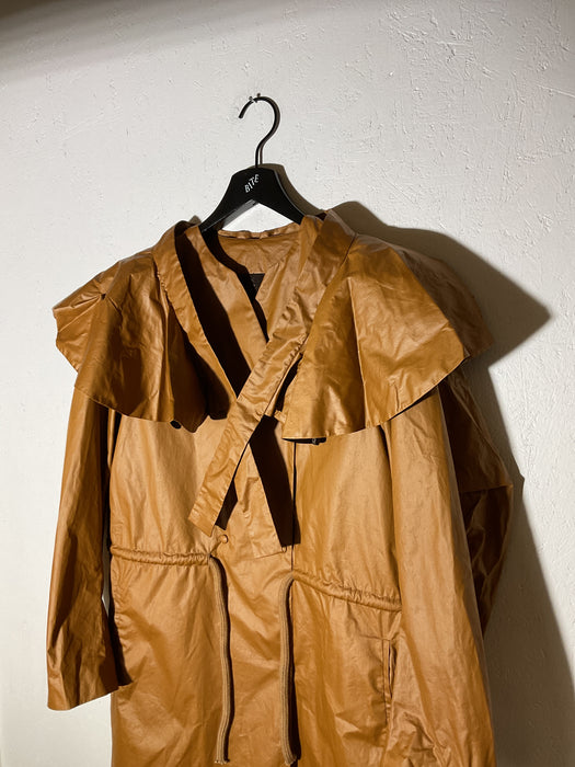 Curved Sleeve Waxed Cotton Coat