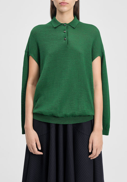 Polo-neck Cut-out Knit Sweater