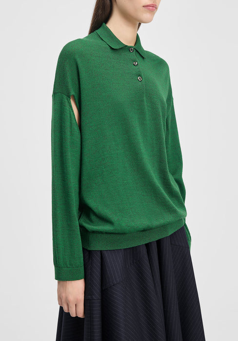 Polo-neck Cut-out Knit Sweater