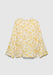 A cream-colored long-sleeve blouse with a relaxed fit, featuring a round neckline and a delicate yellow floral print, displayed against a plain background.