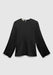 A black long-sleeve blouse with a relaxed fit, featuring a round neckline, subtle seam detailing, and a smooth, slightly glossy finish, displayed against a plain background.