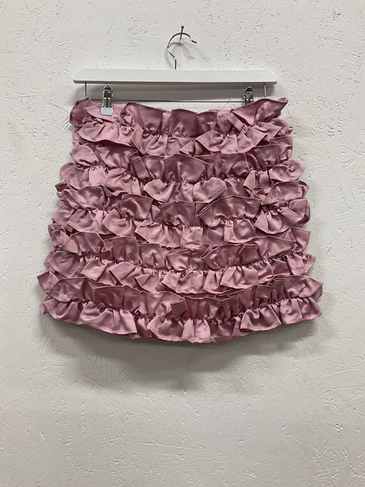 Pink mini organic silk frill skirt