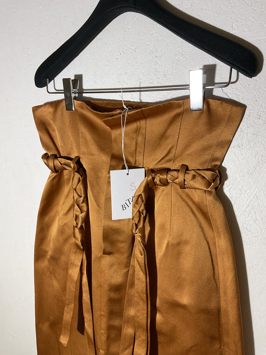 High Waist Belted Heavy Satin Skirt