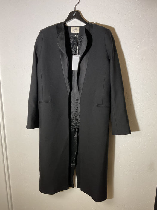 Black Wool Petal Coat with Silk Lapels
