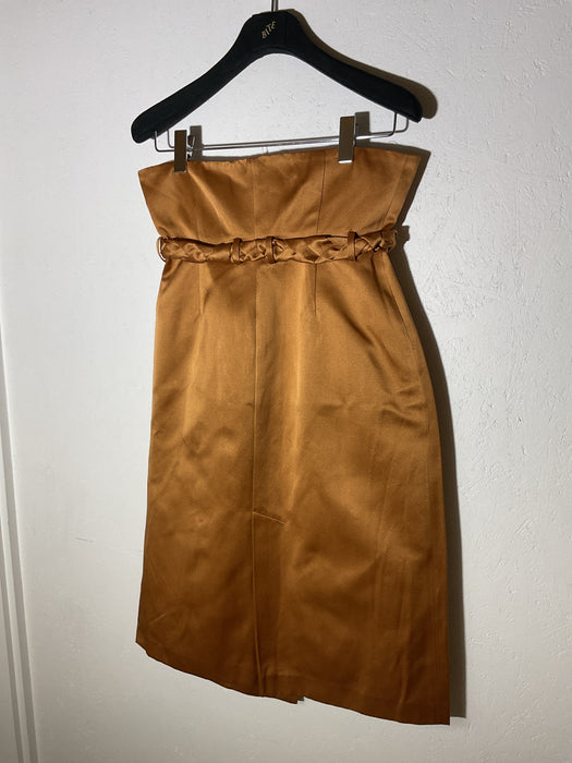 High Waist Belted Heavy Satin Skirt