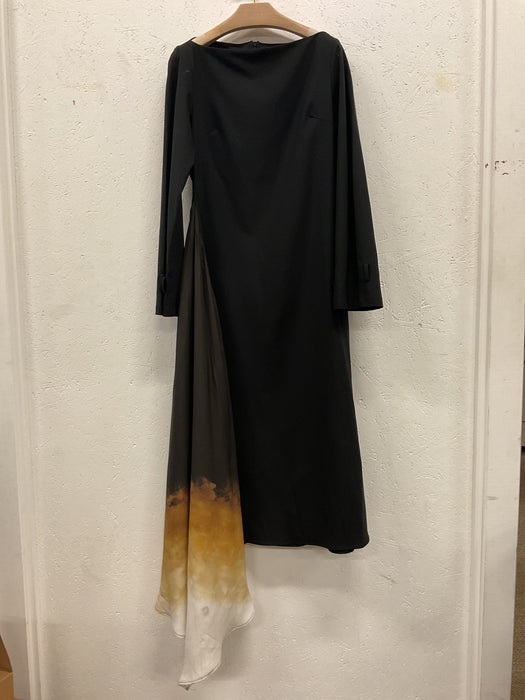 Black Dress with Printed Silk Train.