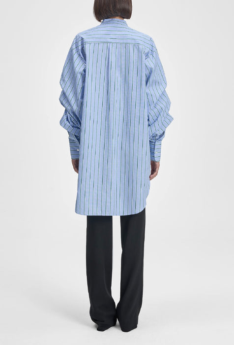 Striped Pleated Sleeve Shirt Dress