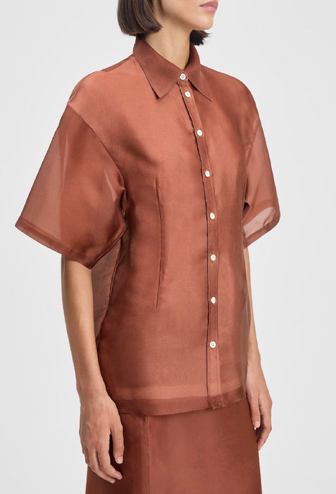 Short-Sleeved Silk Organza Shirt