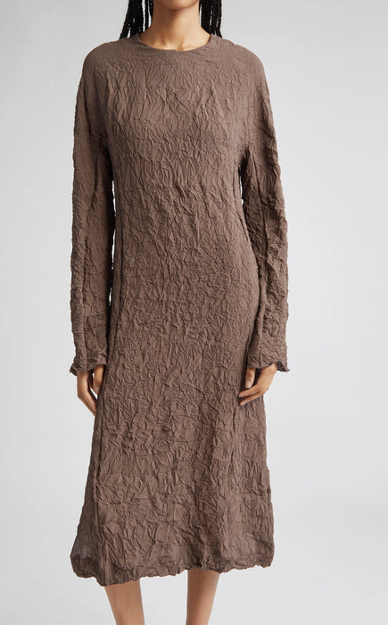 Long crinkle dress brown