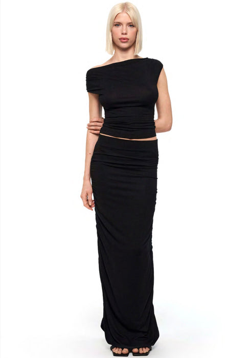 Draped Jersey Maxi Skirt