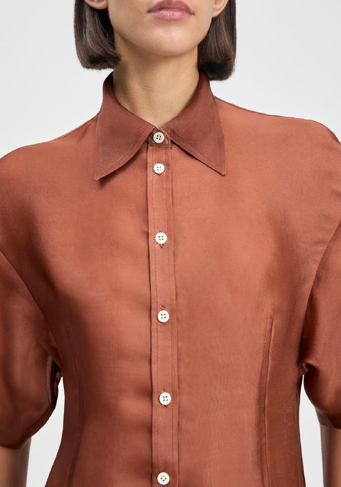 Short-Sleeved Silk Organza Shirt