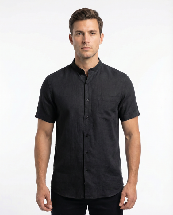 Short Sleeve Linen Shirt Without Collar
