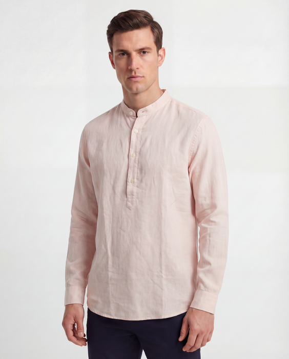 Pink Linen Shirt Without Collar