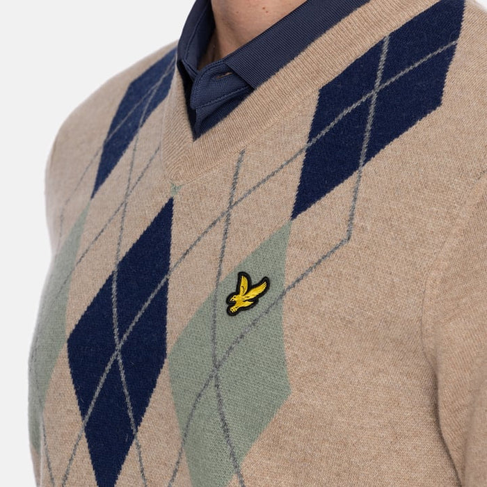 Lambswool Blend Argyle V Neck Jumper